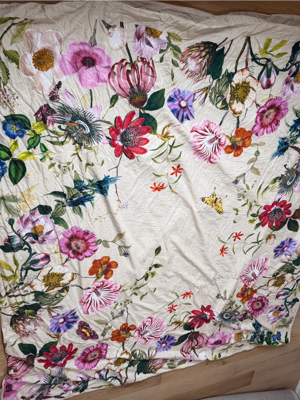 Anthropologie Cotton-Sluv Duvet - Cream with Multicolor Flowers